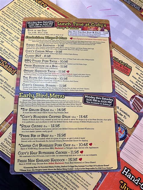 cody's original roadhouse prices.